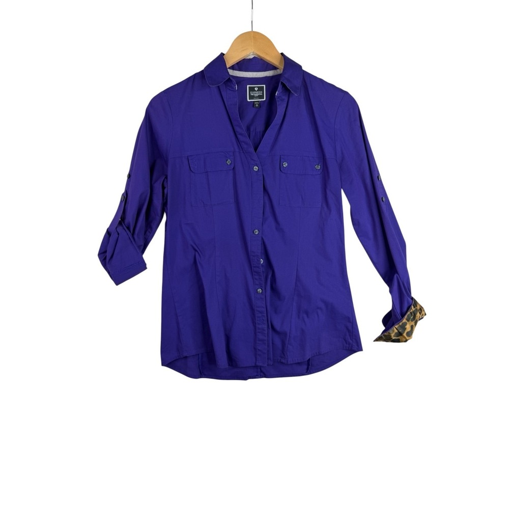 Express The Essential Long Sleeve Button Down Shirt size Medium Purple